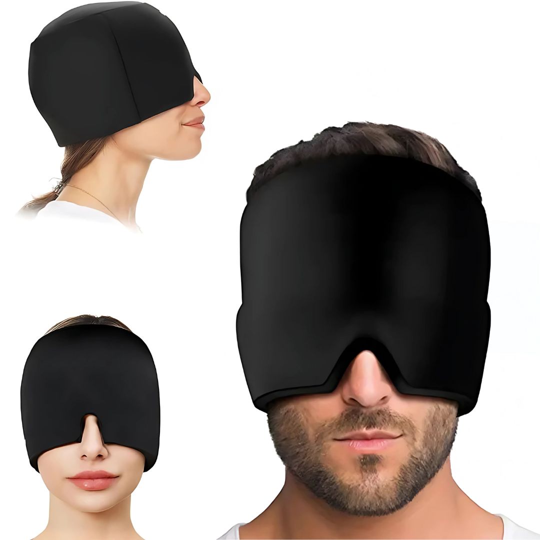 MigraSoothe Capucha Exclusiva – Alivio Instantáneo para Dolores de Cabeza y Migrañas | Comodidad Refrescante – Terapia de Presión – Protección contra la Luz