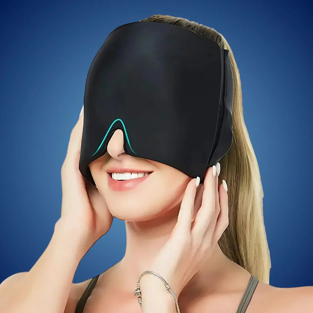 MigraSoothe Capucha Exclusiva – Alivio Instantáneo para Dolores de Cabeza y Migrañas | Comodidad Refrescante – Terapia de Presión – Protección contra la Luz