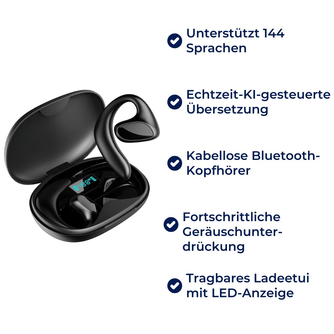 LingoWelle Exclusivo | Traductor de Idiomas Instantáneo Inteligente - 144 Idiomas - Tiempo Real - Auriculares Bluetooth Inalámbricos - IA - Reducción de Ruido