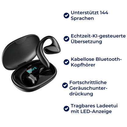 LingoWelle Exclusivo | Traductor de Idiomas Instantáneo Inteligente - 144 Idiomas - Tiempo Real - Auriculares Bluetooth Inalámbricos - IA - Reducción de Ruido