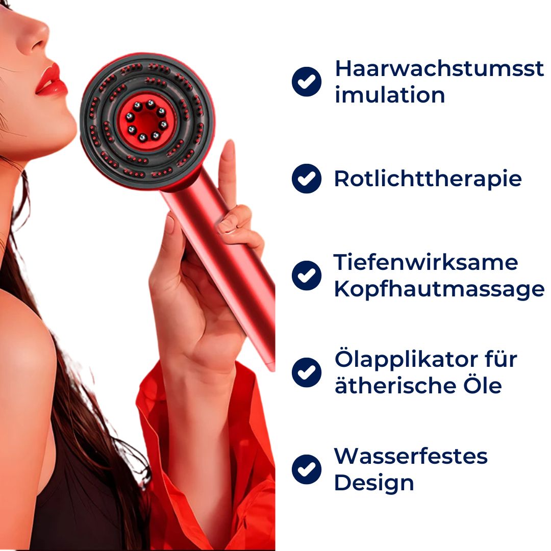 ScalpWunder Exclusivo | Cepillo de masaje del cuero cabelludo 3 en 1 – Estimulador del crecimiento del cabello – Impermeable – Terapia de luz roja – Aplicador de aceite