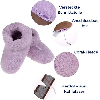 WärmeKomfort Exklusiv | Zapatillas calefaccionadas – Temperatura ajustable – Suave forro de forro polar – Carga USB – Contra pies fríos