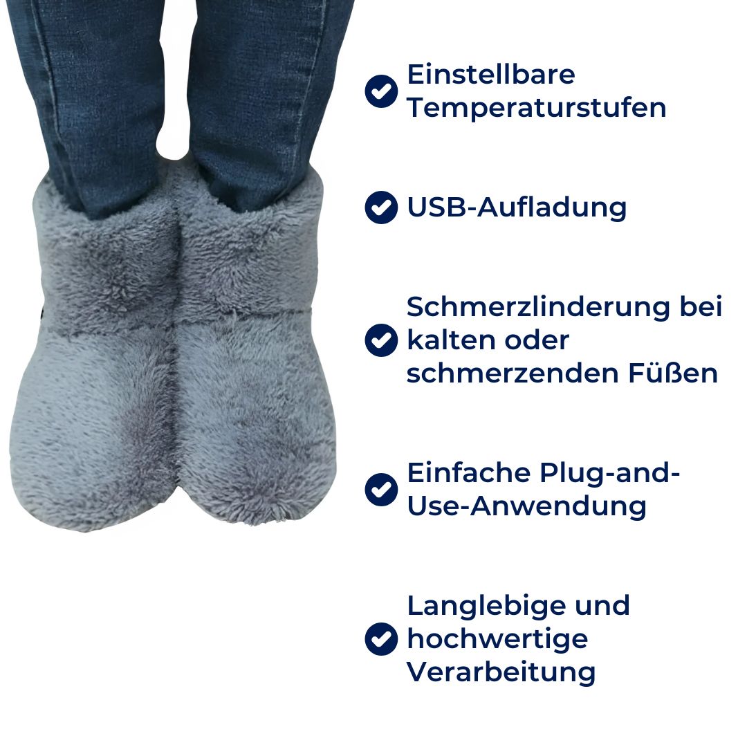 WärmeKomfort Exklusiv | Zapatillas calefaccionadas – Temperatura ajustable – Suave forro de forro polar – Carga USB – Contra pies fríos